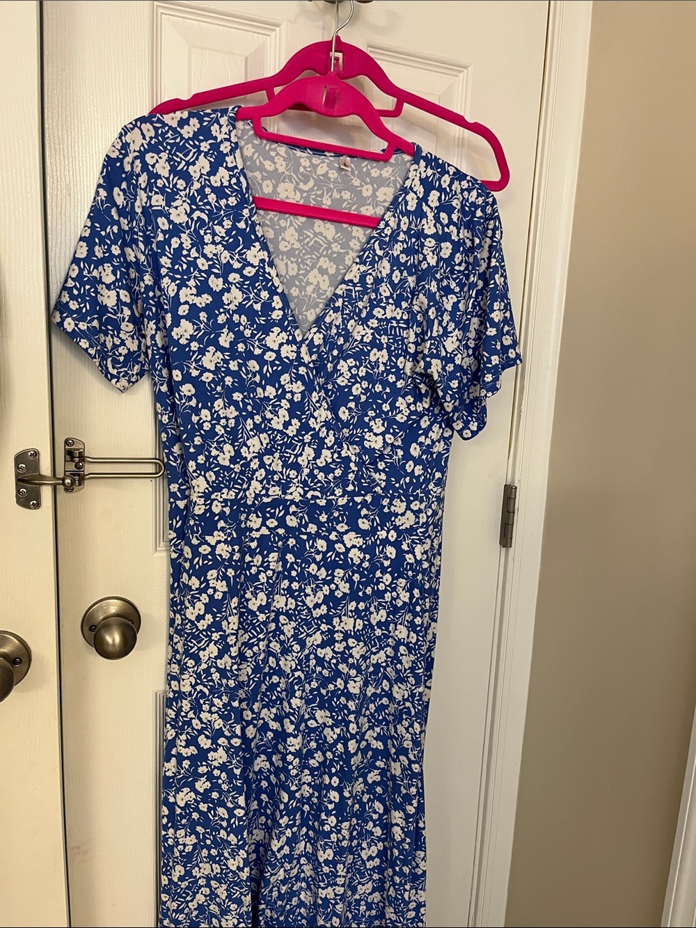 Blue Floral V-Neck wrap Maxi Dress